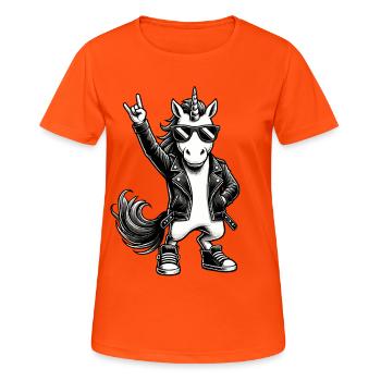 Rock, Rocker, Rock Musik, Heavy Metal, Rock Hand - Frauen T-Shirt atmungsaktiv - Neonorange - Vorne - AI Model Female 172 dark (172cm)