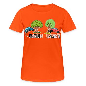 Driving around or driving around the tree by car? - Women's Breathable T-Shirt - neon orange - Front - AI Model Female 172 dark (172cm)
