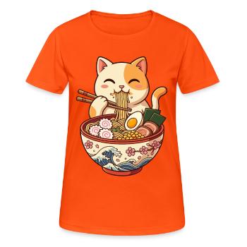 Kawaii Cat Ramen Bowl - Women's Breathable T-Shirt - neon orange - Front - AI Model Female 172 dark (172cm)