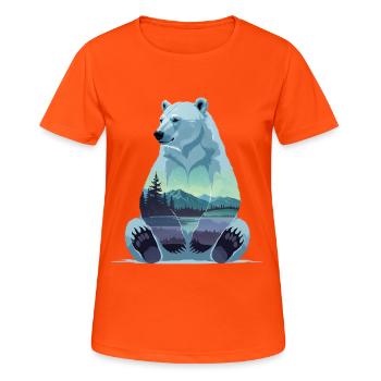 Polarbär mit Berglandschaft Innenmotiv - Frauen T-Shirt atmungsaktiv - Neonorange - Vorne - AI Model Female 172 dark (172cm)