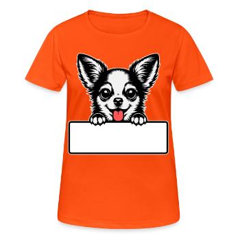 Chihuahua mit Namensschild - Frauen T-Shirt atmungsaktiv - Neonorange - Vorne - AI Model Female 172 dark (172cm)