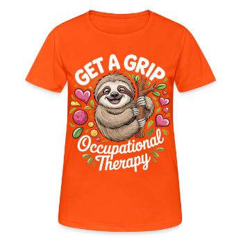 Get a Grip: Occupational Therapy Sloth - Women's Breathable T-Shirt - neon orange - Front - AI Model Female 172 dark (172cm)