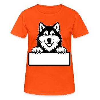 Alaskan Malamute Welpe Namensschild schwarzweis - Frauen T-Shirt atmungsaktiv - Neonorange - Vorne - AI Model Female 172 dark (172cm)