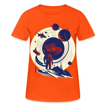 Astronaut am kosmischen Portal - Frauen T-Shirt atmungsaktiv - Neonorange - Vorne - AI Model Female 172 dark (172cm)