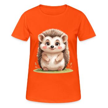 Kuscheliges Igelchen Motiv - Frauen T-Shirt atmungsaktiv - Neonorange - Vorne - AI Model Female 172 dark (172cm)
