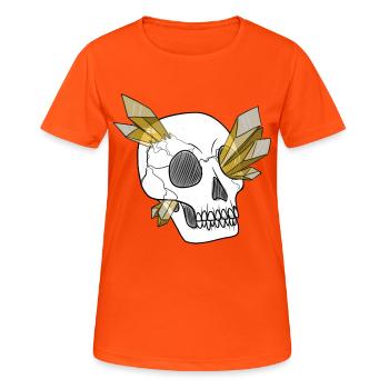 Kristallschädel - Mensch (von Leni Riosa) - Frauen T-Shirt atmungsaktiv - Neonorange - Vorne - AI Model Female 172 dark (172cm)
