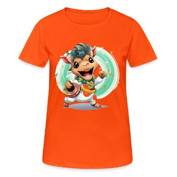 Kuh Trommler im Karneval - Frauen T-Shirt atmungsaktiv - Neonorange - Vorne - AI Model Female 172 dark (172cm)