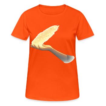 Loslassen – ein stilles Zeichen - Frauen T-Shirt atmungsaktiv - Neonorange - Vorne - AI Model Female 172 dark (172cm)