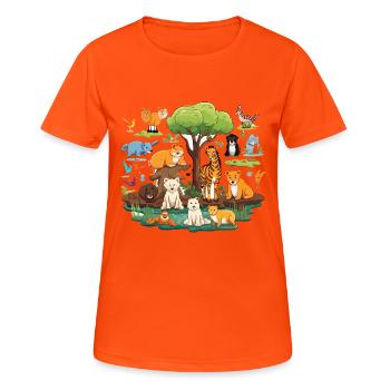 Tierwald Safari Collage - Frauen T-Shirt atmungsaktiv - Neonorange - Vorne - AI Model Female 172 dark (172cm)