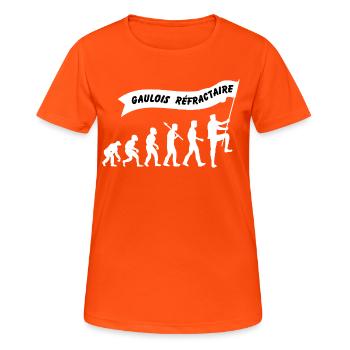 Evolution du gaulois réfractaire - T-shirt respirant Femme - orange néon - Devant - AI Model Female 172 dark (172cm)