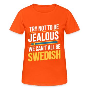 Essaie de ne pas être jaloux Suède graphique - T-shirt respirant Femme - orange néon - Devant - AI Model Female 172 dark (172cm)