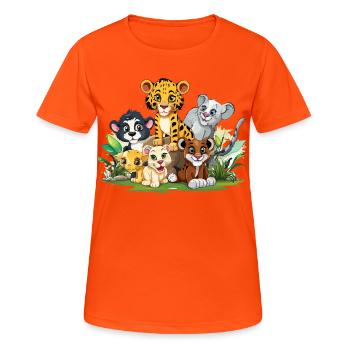 Tierfreunde im Dschungel - Frauen T-Shirt atmungsaktiv - Neonorange - Vorne - AI Model Female 172 dark (172cm)