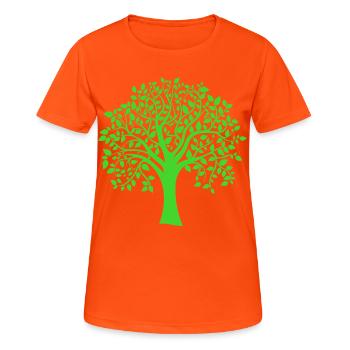 Silhouette à motif d’arbre jumbo vert - T-shirt respirant Femme - orange néon - Devant - AI Model Female 172 dark (172cm)