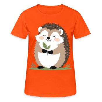 Süßer Igel mit Blatt - Frauen T-Shirt atmungsaktiv - Neonorange - Vorne - AI Model Female 172 dark (172cm)