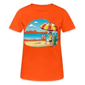 Strandurlaub Cartoon mit Sonnenschirm - Frauen T-Shirt atmungsaktiv - Neonorange - Vorne - AI Model Female 172 dark (172cm)