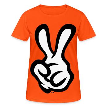 Signe de la main de la victoire (Main gauche / POS / 2C) - T-shirt respirant Femme - orange néon - Devant - AI Model Female 172 dark (172cm)