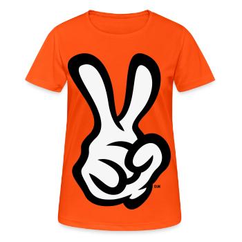 Signe de la main de la victoire (Main droite / POS / 2C) - T-shirt respirant Femme - orange néon - Devant - AI Model Female 172 dark (172cm)