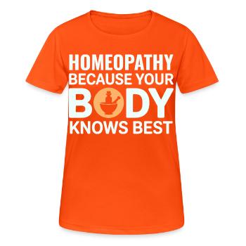 Équipement certifié de spécialiste clinique bio-réglementaire - T-shirt respirant Femme - orange néon - Devant - AI Model Female 172 dark (172cm)