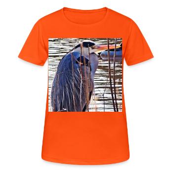 Héron cendré au lac - Photographie de nature Faune - T-shirt respirant Femme - orange néon - Devant - AI Model Female 172 dark (172cm)