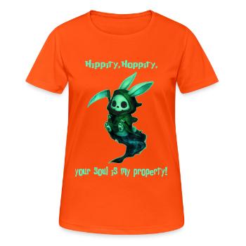 Hippity Hoppity – Soul Reaper im Hasenkostüm - Frauen T-Shirt atmungsaktiv - Neonorange - Vorne - AI Model Female 172 dark (172cm)