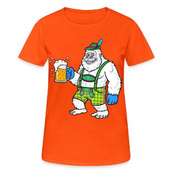 Yeti in leather pants with beer après-ski costume - Women's Breathable T-Shirt - neon orange - Front - AI Model Female 172 dark (172cm)