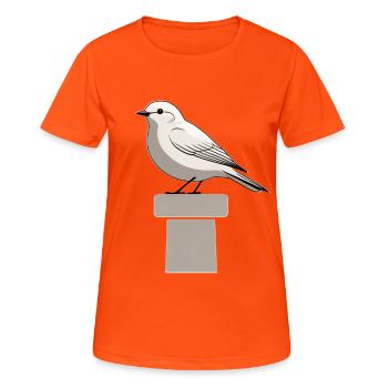 Möwe auf Block – Minimalistische Illustration - Frauen T-Shirt atmungsaktiv - Neonorange - Vorne - AI Model Female 172 dark (172cm)