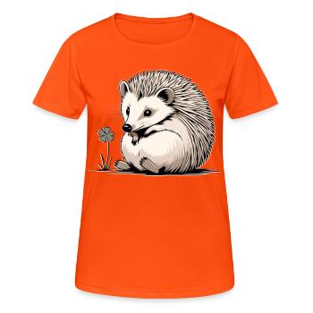 Igel mit Kleeblatt Naturfreund - Frauen T-Shirt atmungsaktiv - Neonorange - Vorne - AI Model Female 172 dark (172cm)