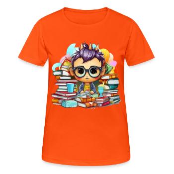 Apprendre le héros Chibi avec les livres - T-shirt respirant Femme - orange néon - Devant - AI Model Female 172 dark (172cm)