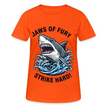 Jaws of Fury White Shark Attack - Women's Breathable T-Shirt - neon orange - Front - AI Model Female 172 dark (172cm)