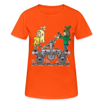 Rona & Quinn – le tramway à levier manuel / - T-shirt respirant Femme - orange néon - Devant - AI Model Female 172 dark (172cm)