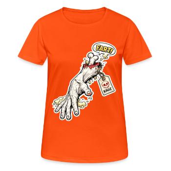 Fart Skeleton Zombie Hand Sticker - Women's Breathable T-Shirt - neon orange - Front - AI Model Female 172 dark (172cm)