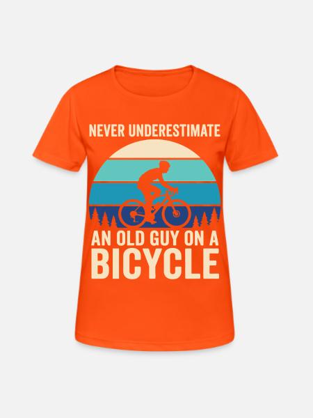 Never Underestimate Old Guy Bicycle - Frauen T-Shirt atmungsaktiv - Neonorange