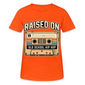 Raised On Old School Hip Hop Kassette - Frauen T-Shirt atmungsaktiv - Neonorange - Vorne - AI Model Female 172 dark (172cm)