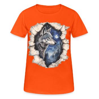 Wolf with starry sky - Women's Breathable T-Shirt - neon orange - Front - AI Model Female 172 dark (172cm)