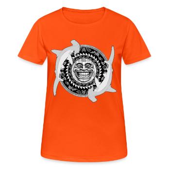 Hammerhai Tiki - Frauen T-Shirt atmungsaktiv - Neonorange - Vorne - AI Model Female 172 dark (172cm)