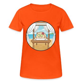 Beach Spa Cat Kitten Relaxing Art - Women's Breathable T-Shirt - neon orange - Front - AI Model Female 172 dark (172cm)