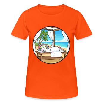 Beach Spa Unicorn Magical Relaxing Art - Women's Breathable T-Shirt - neon orange - Front - AI Model Female 172 dark (172cm)