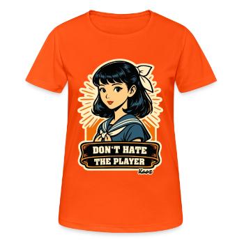 Fille rétro avec un dicton : Ne déteste pas le joueur - T-shirt respirant Femme - orange néon - Devant - AI Model Female 172 dark (172cm)