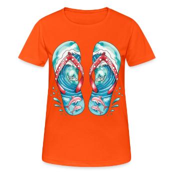 Chemise d’été tongs avec dauphins - T-shirt respirant Femme - orange néon - Devant - AI Model Female 172 dark (172cm)