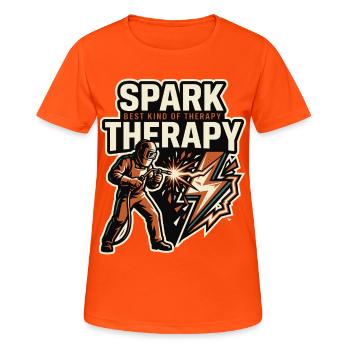 Motif de soudure par thérapie par étincelle - T-shirt respirant Femme - orange néon - Devant - AI Model Female 172 dark (172cm)