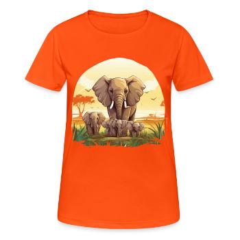 Herd of elephants in sunset - Women's Breathable T-Shirt - neon orange - Front - AI Model Female 172 dark (172cm)