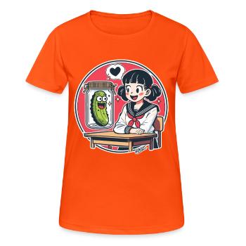 Cornichon Kawaii dans un bocal et écolière à l’école - T-shirt respirant Femme - orange néon - Devant - AI Model Female 172 dark (172cm)