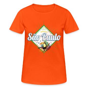 Sao Paulo in Brasilien Vintage Design mit Tukan - Frauen T-Shirt atmungsaktiv - Neonorange - Vorne - AI Model Female 172 dark (172cm)