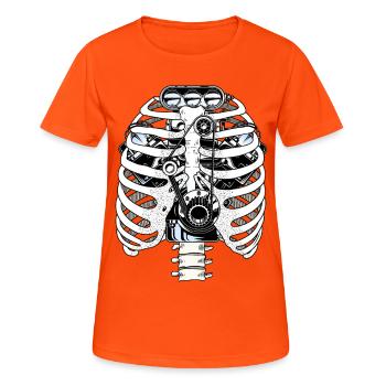 Mécanicien de voiture à moteur de cage thoracique biomécanique - T-shirt respirant Femme - orange néon - Devant - AI Model Female 172 dark (172cm)