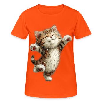 Chat heureux - T-shirt respirant Femme - orange néon - Devant - AI Model Female 172 dark (172cm)