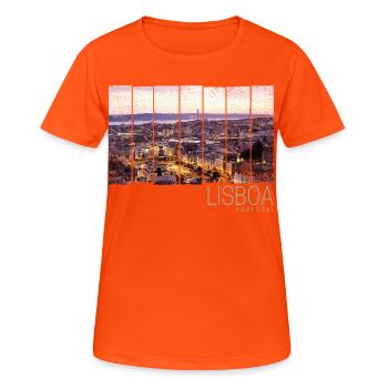 Lissabon Portugal Sonnenuntergang Skyline Souvenir - Frauen T-Shirt atmungsaktiv - Neonorange - Vorne - AI Model Female 172 dark (172cm)