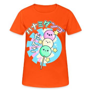 Niedliche fröhliche Dango Spieße  - Frauen T-Shirt atmungsaktiv - Neonorange - Vorne - AI Model Female 172 dark (172cm)