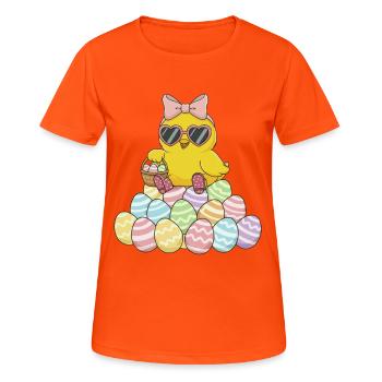 Pastellküken Osterei Parade - Frauen T-Shirt atmungsaktiv - Neonorange - Vorne - AI Model Female 172 dark (172cm)