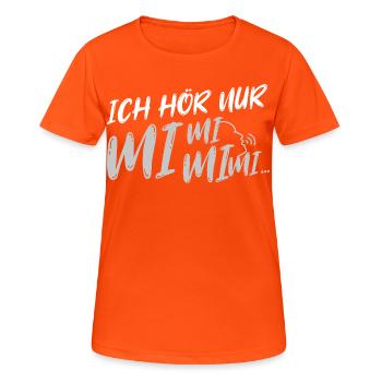 Ich hör nur mi mi mi - Frauen T-Shirt atmungsaktiv - Neonorange - Vorne - AI Model Female 172 dark (172cm)