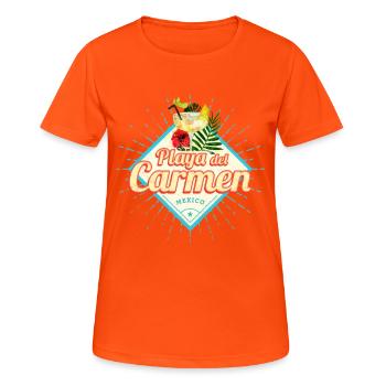 Playa del Carmen Mexiko Retro Cocktail Souvenir - Frauen T-Shirt atmungsaktiv - Neonorange - Vorne - AI Model Female 172 dark (172cm)